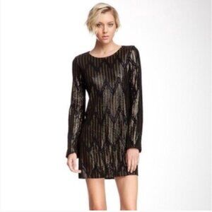 Joe's Jeans Black & Gold Yves Sequin Chevron Long Sleeve Mini Dress size XS